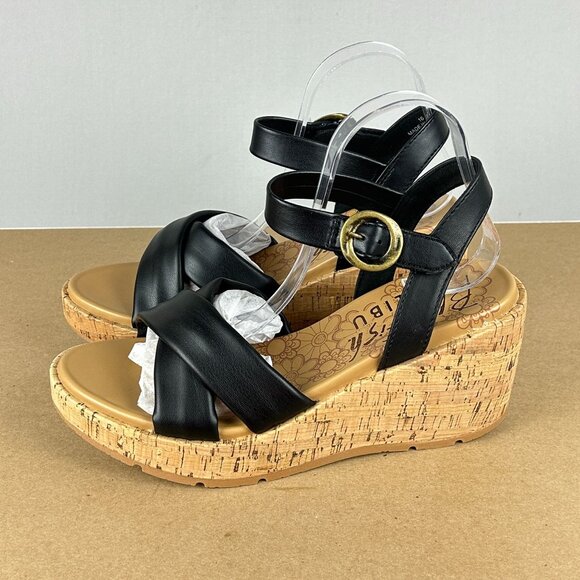 Blowfish Barbados Cork Wedge Sandals Womens 10 Black Ankle Strap Buckle - Picture 9 of 9